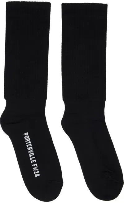 Rick Owens Black Porterville Mid Calf Socks In 911 Black/milk/milk