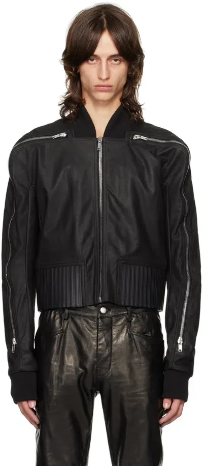 Rick Owens Black Porterville Seb Zip Leather Bomber Jacket