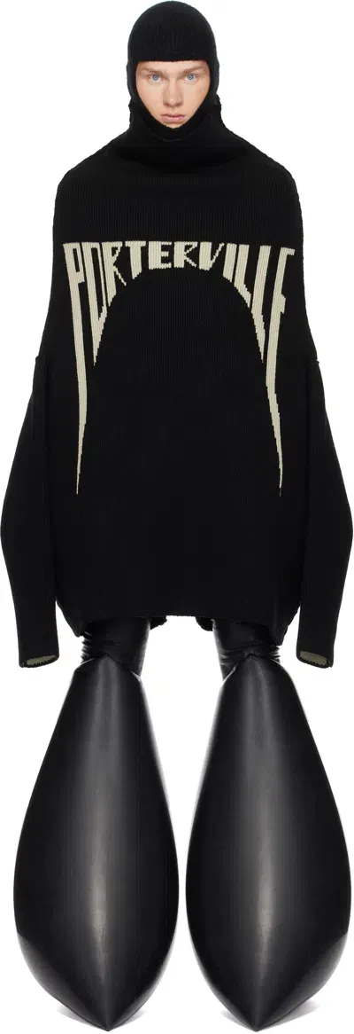 Rick Owens Black Porterville Shroud Turtleneck In 0908 Black/pearl