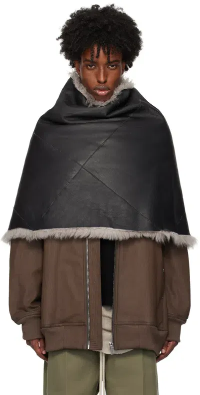 Rick Owens Black Shearling Reversible Cowl In 908 Black/pearl