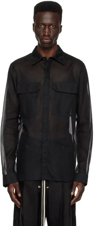 Rick Owens Black Spread Collar Shirt In 09 Black