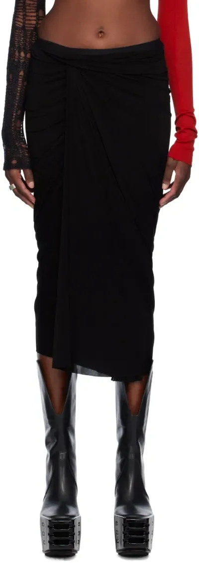 Rick Owens Black Wrap Midi Skirt In 09 Black