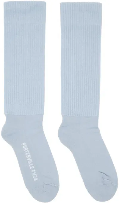 Rick Owens Blue Porterville Knee High Socks In 3611 Pale Blue/milk