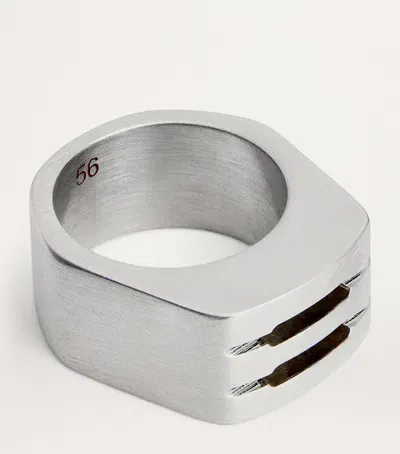 Rick Owens Brass Grill Ring In Silver