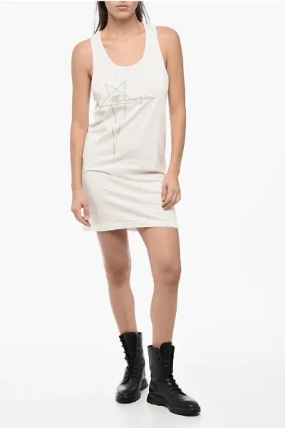 Rick Owens Champion Cotton Tank Dress With Embroidered Logo In White