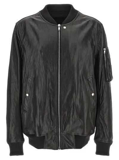 Rick Owens Flight Jacket With Ribbed Collar And Pockets In Black