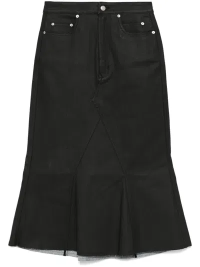 Rick Owens Coated Midi Skirt In Black