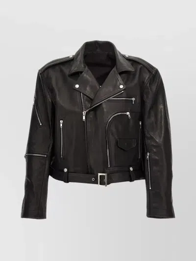 Rick Owens Black Porterville Cropped Jumbo Bauhaus Stooges Leather Jacket