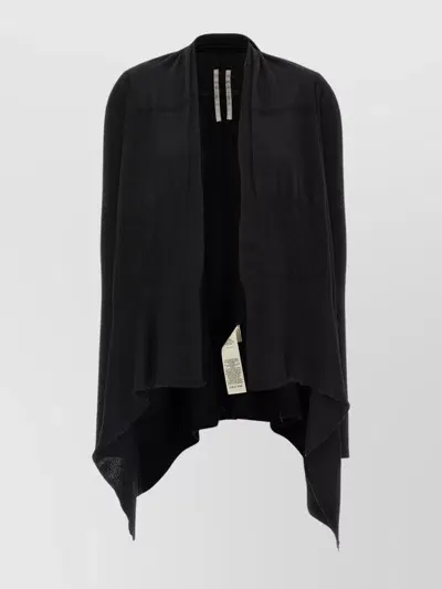 Rick Owens Draped Hem Long Sleeve Ribbed Cardigan In Black