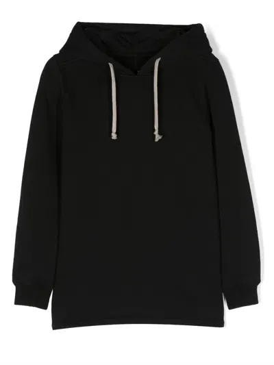 Rick Owens Kids' Drawstring Cotton Hoodie In Black