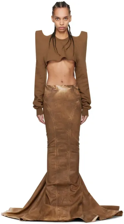 Rick Owens Drkshdw Brown Al Pillar Denim Maxi Skirt In 54 Henna Brown