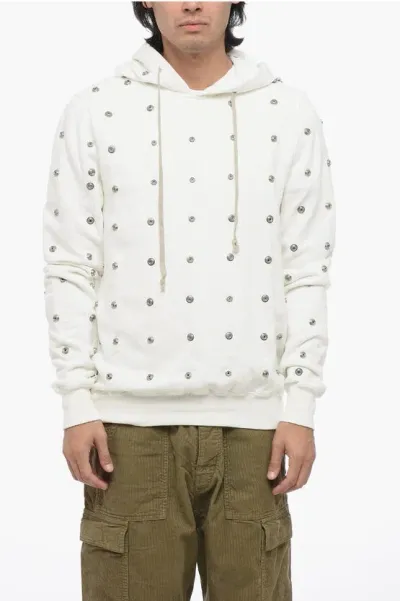 Rick Owens Drkshdw Cotton Hoodie With Decorative Snap Buttons In White