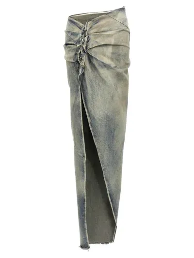 Rick Owens Drkshdw Womens Sky Edfu Ruched High-waist Denim-blend Maxi Skirt In Blue