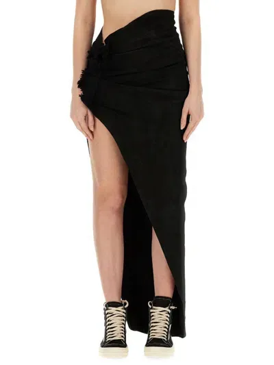 Rick Owens Drkshdw Ruched Long Skirt In Black