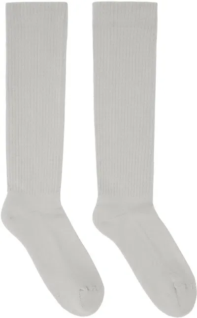 Rick Owens Drkshdw Off-white Porterville Knee High Socks In 0809 Pearl/black