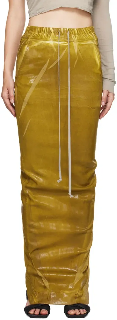 Rick Owens Drkshdw Yellow Porterville Pull On Pillar Denim Maxi Skirt In 92 Ochre