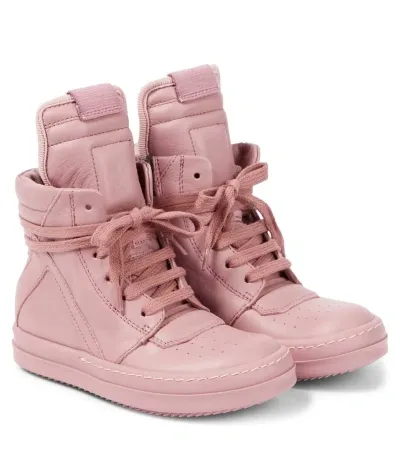 Rick Owens Kids' Geobasket Leather High-top Sneakers In Dusty Pink/dusty Pink