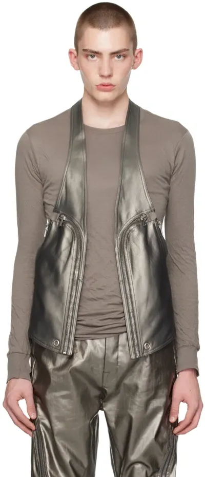 Rick Owens Gunmetal Bauhaus Leather Vest In 68 Gunmetal