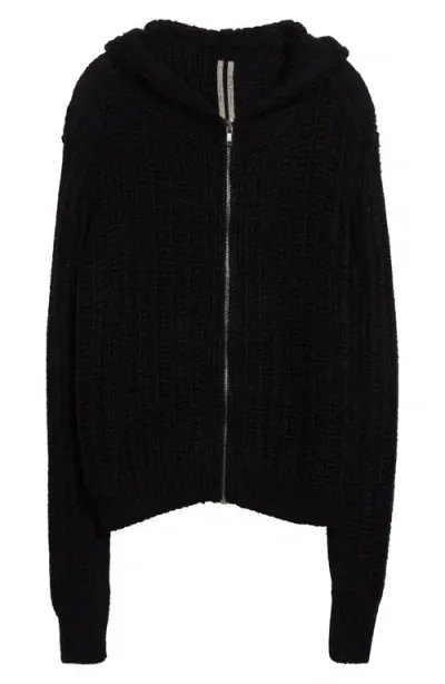 Rick Owens Hooded Cashmere & Silk Zip Cardigan In Black