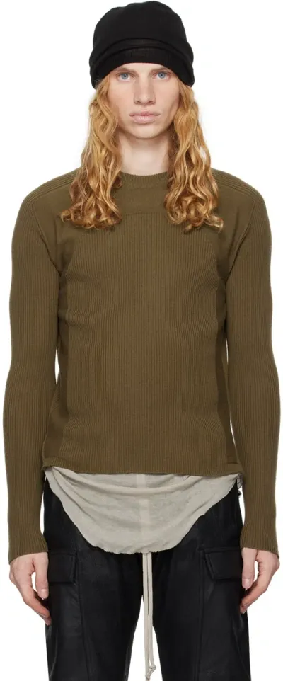 Rick Owens Khaki Porterville Ribbed Geo Sweater In 35 Bean