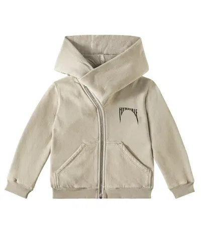 Rick Owens Kids' Mountain Cotton Fleece Zip-up Hoodie In Beige