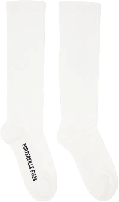 Rick Owens Off-white Porterville Knee High Socks In 119 Milk/black