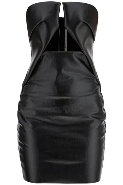 Rick Owens Prong Mini Dress In Coated Denim In Black