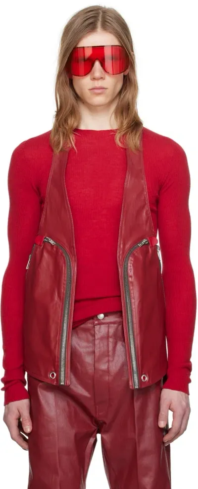 Rick Owens Red Bauhaus Denim Vest In 03 Cardinal Red