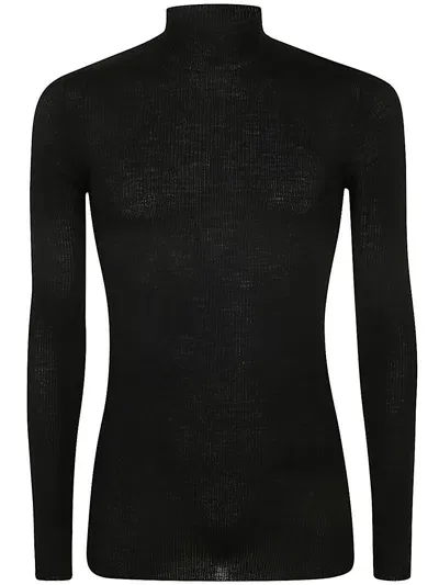 Rick Owens Ribbed High Neck Sweater In Black