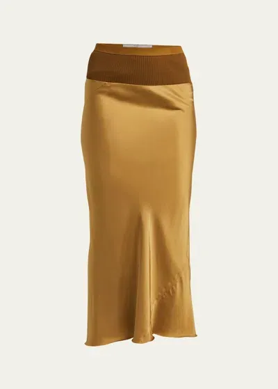 Rick Owens Satin Bias Midi Skirt In Honey