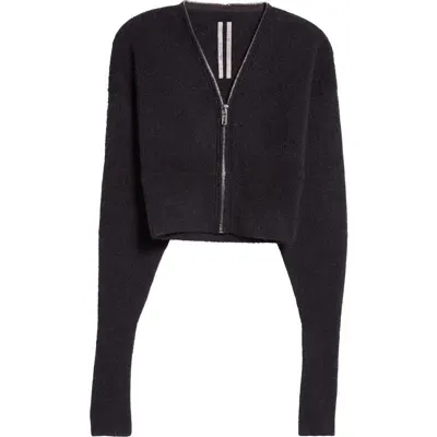 Rick Owens Zip Detail Crop Alpaca Blend Cardigan In Black