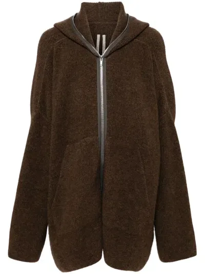 Rick Owens Zip-up Hooded Jumper In Brown