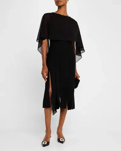 Rickie Freeman For Teri Jon Car Wash Chiffon Cape Midi Dress In Black