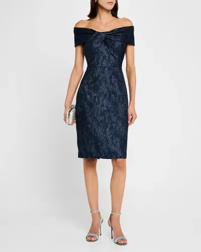 Rickie Freeman For Teri Jon Off-shoulder Metallic Jacquard Dress In Black  Sapphire