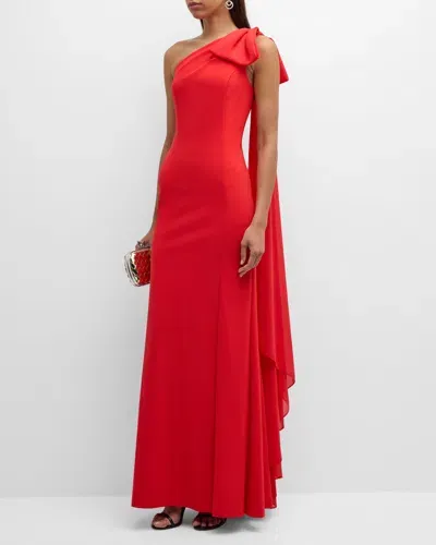 Rickie Freeman For Teri Jon One-shoulder Draped Column Gown In Red