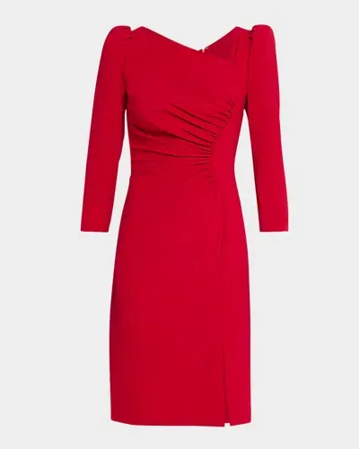 Rickie Freeman For Teri Jon Ruched Puff-shoulder Asymmetric Dress In Red