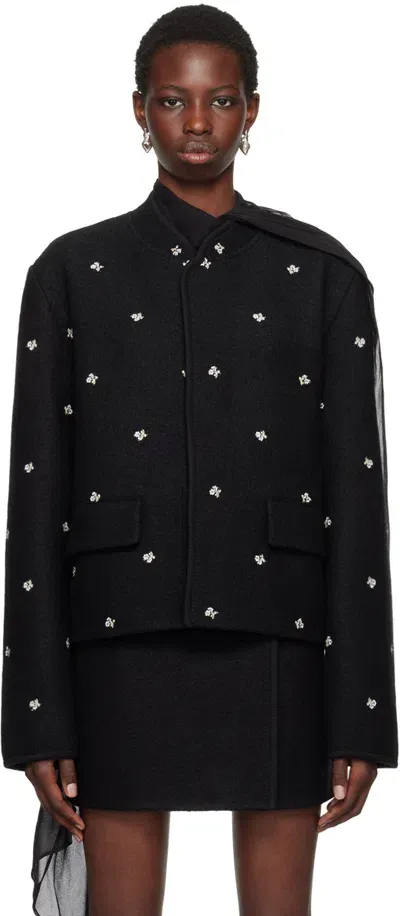 Rier Black Walker City Crop Jacket In Black Flowers