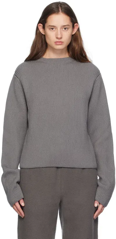 Rier Gray Fishermen Rib Sweater In Castelrock