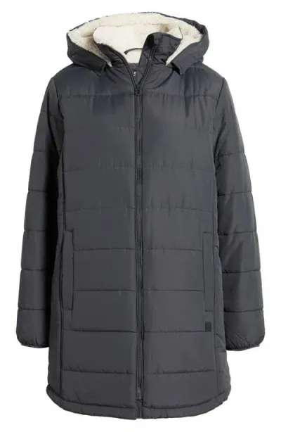 Rip Curl Anti-series Anoeta Water Repellent Long Line Quilted Coat In Washed Black