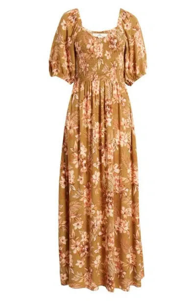 Rip Curl Desert Dreams Smocked Poplin Maxi Dress In Bronze