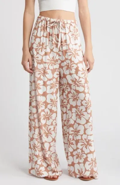 Rip Curl Hibiscus Heat Wide Leg Drawstring Pants In Brown