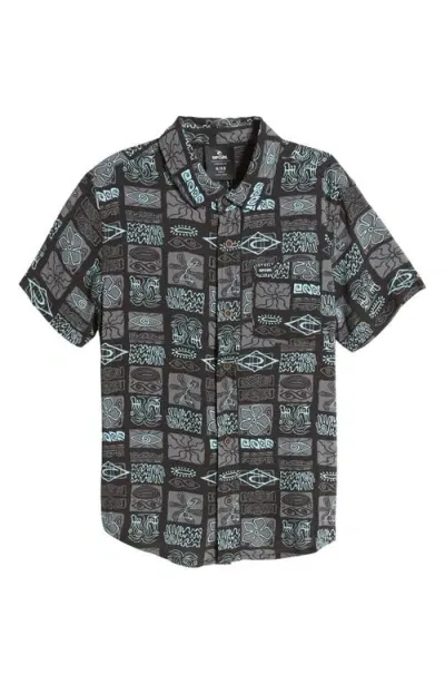 Rip Curl Kids' Future Evolution Short Sleeve Button-up Shirt In Washed Black