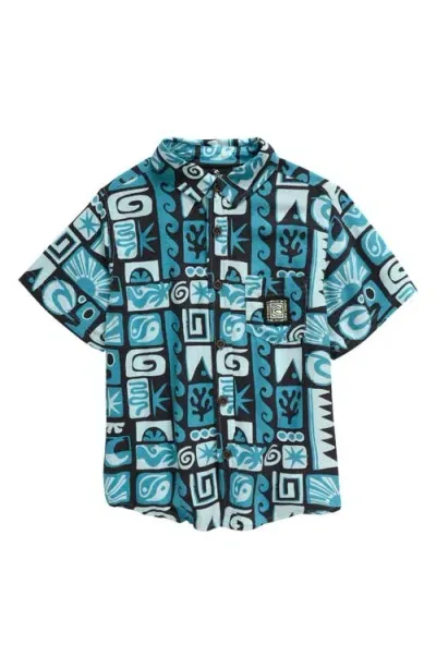 Rip Curl Kids' Geo Print Short Sleeve Button-up Shirt In Ocean