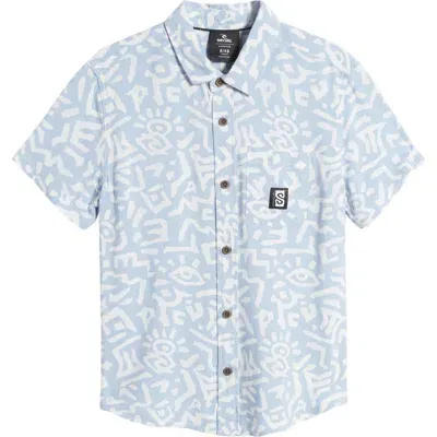 Rip Curl Kids' Search Short Sleeve Button-up Shirt In Spray Blue