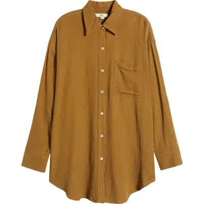 Rip Curl Premium Linen Button-up Blouse In Bronze