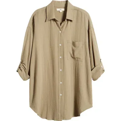 Rip Curl Premium Linen Button-up Blouse In Olive