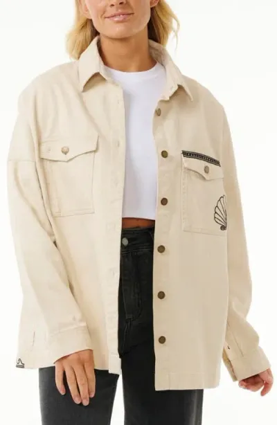 Rip Curl Soleil Embroidered Denim Shacket In Off White