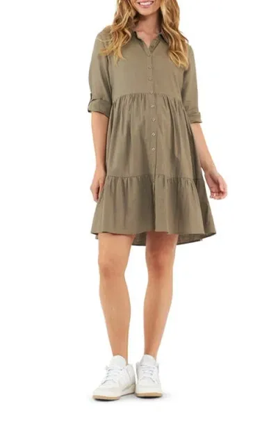 Ripe Maternity Adel Linen Blend Maternity Shirtdress In Olive