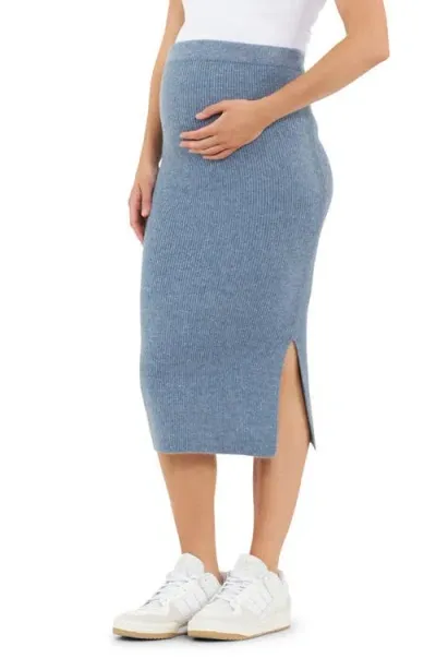 Ripe Maternity Dani Rib Midi Maternity Skirt In Denim Marle