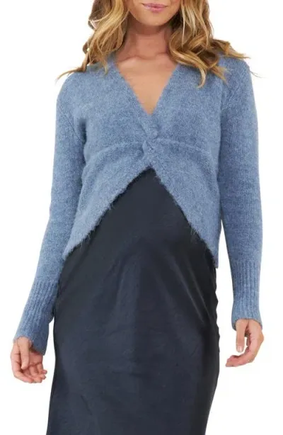 Ripe Maternity Nala Knot Front Crop Knit Sweater In Dusty Blue